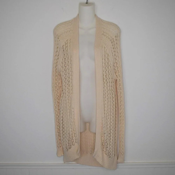 Urban Outfitters Crochet Cardigan Sz S Longline Neutral Boho Fairy Minimalist - Picture 1 of 13